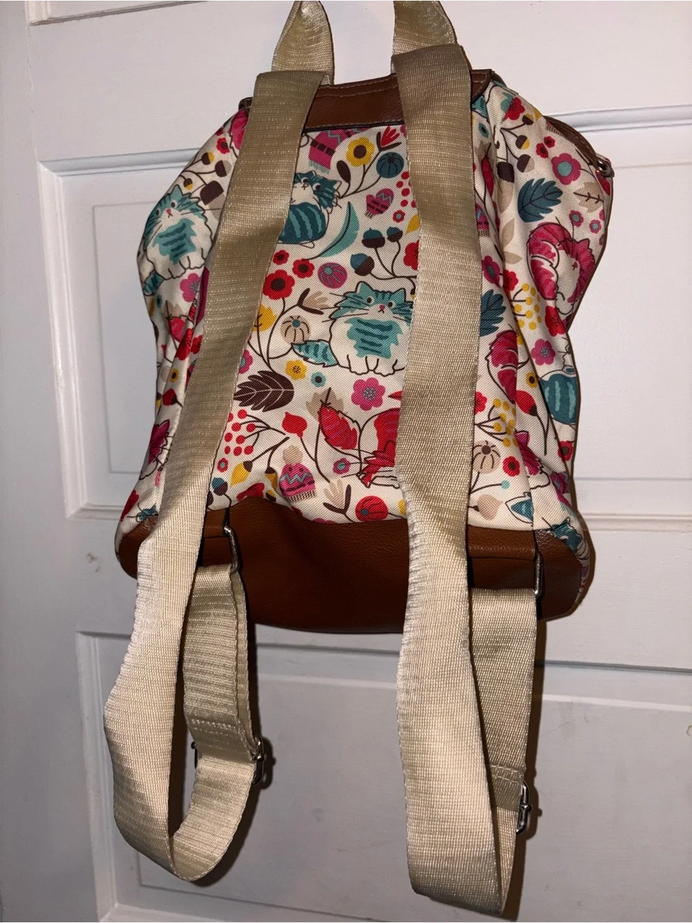 Lily Bloom Cream Backpack with Pink, Teal & Brown Accents